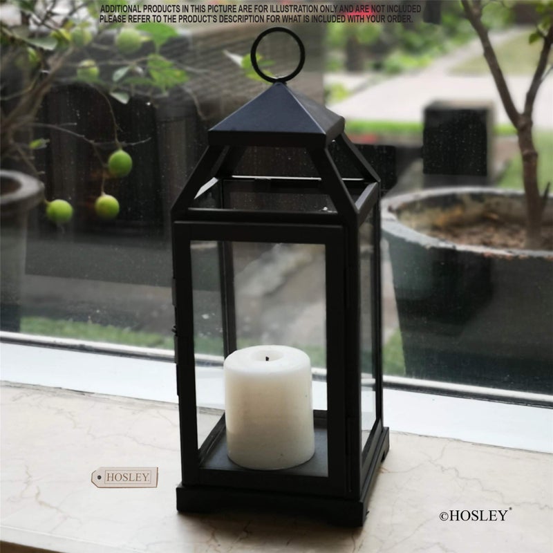 Hosley 14 Inch High Large Clear Glass Iron Classic Style Lantern Elegant Candle Holder for Home Decor Vintage-Inspired Centerpiece with Stylish Iron Frame Indoor/Outdoor Lighting Accent Timeless - Image 4